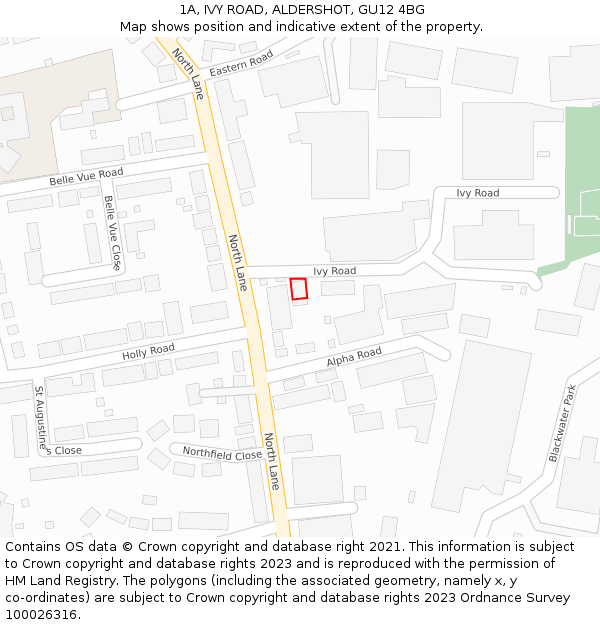 1A, IVY ROAD, ALDERSHOT, GU12 4BG: Location map and indicative extent of plot