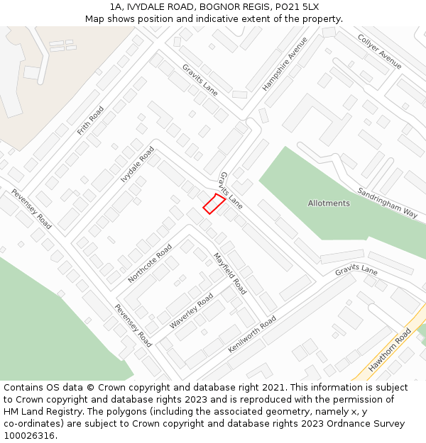 1A, IVYDALE ROAD, BOGNOR REGIS, PO21 5LX: Location map and indicative extent of plot