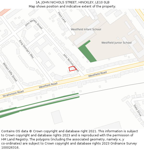 1A, JOHN NICHOLS STREET, HINCKLEY, LE10 0LB: Location map and indicative extent of plot