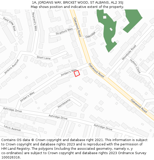 1A, JORDANS WAY, BRICKET WOOD, ST ALBANS, AL2 3SJ: Location map and indicative extent of plot