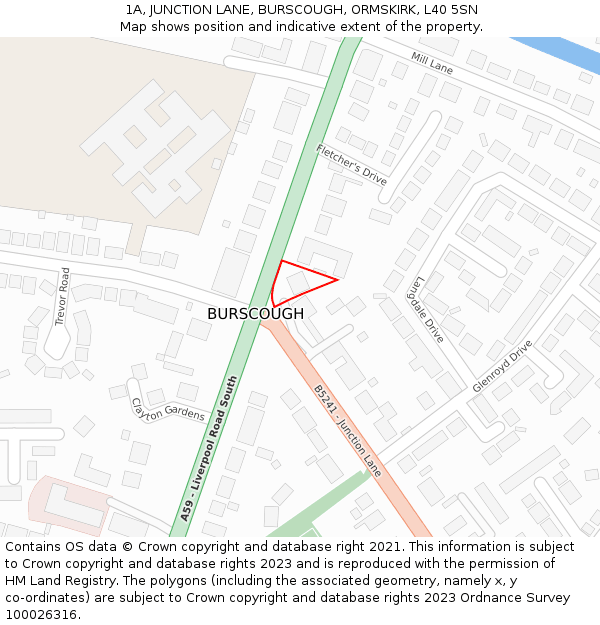 1A, JUNCTION LANE, BURSCOUGH, ORMSKIRK, L40 5SN: Location map and indicative extent of plot