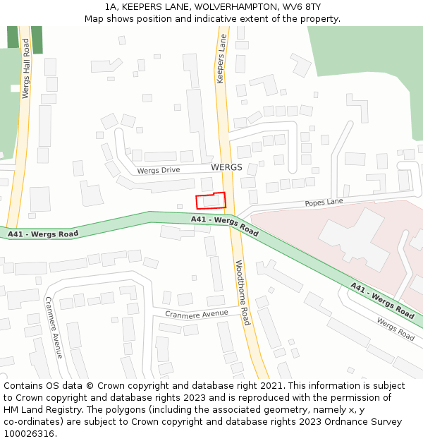 1A, KEEPERS LANE, WOLVERHAMPTON, WV6 8TY: Location map and indicative extent of plot