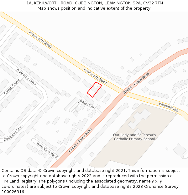 1A, KENILWORTH ROAD, CUBBINGTON, LEAMINGTON SPA, CV32 7TN: Location map and indicative extent of plot