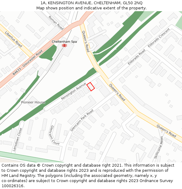 1A, KENSINGTON AVENUE, CHELTENHAM, GL50 2NQ: Location map and indicative extent of plot