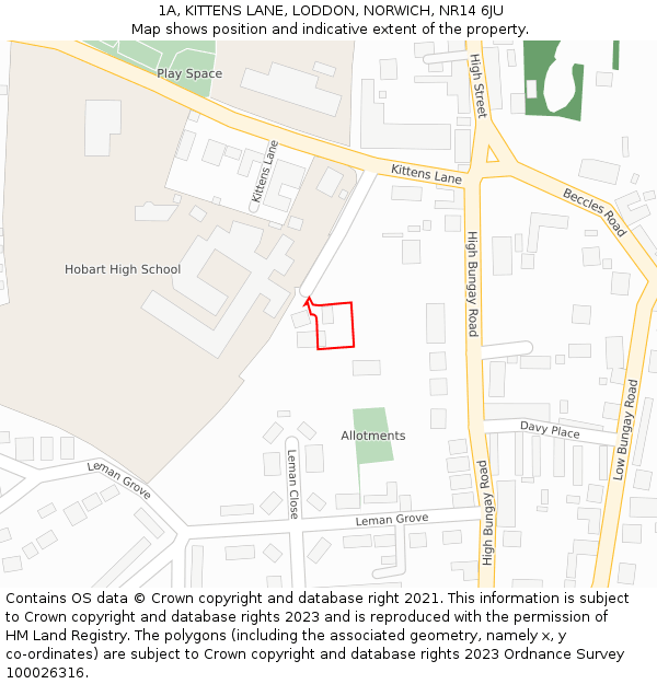 1A, KITTENS LANE, LODDON, NORWICH, NR14 6JU: Location map and indicative extent of plot