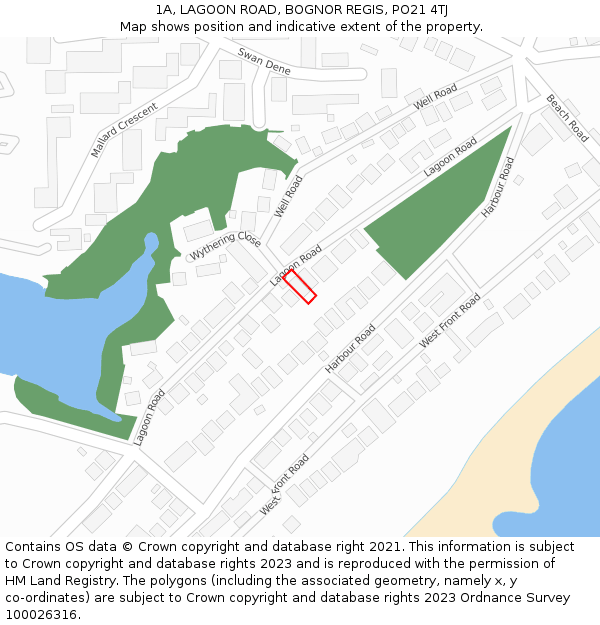 1A, LAGOON ROAD, BOGNOR REGIS, PO21 4TJ: Location map and indicative extent of plot