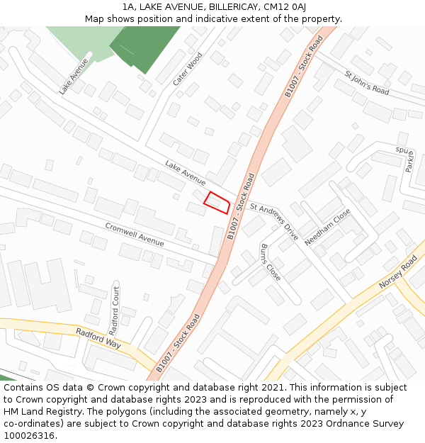 1A, LAKE AVENUE, BILLERICAY, CM12 0AJ: Location map and indicative extent of plot