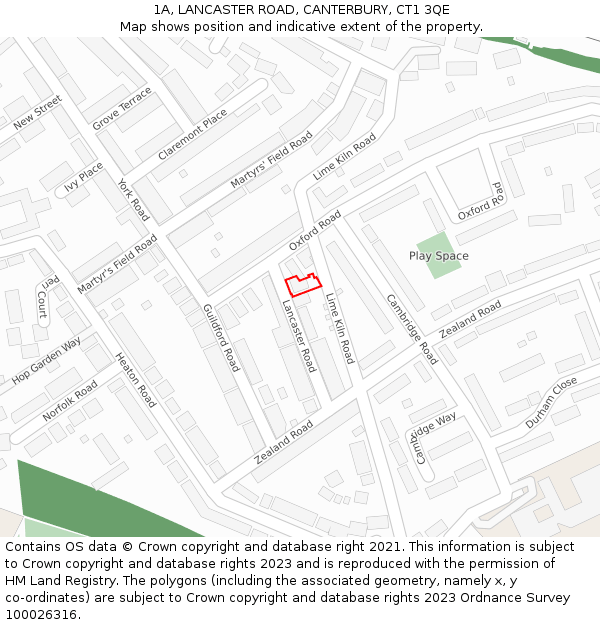 1A, LANCASTER ROAD, CANTERBURY, CT1 3QE: Location map and indicative extent of plot