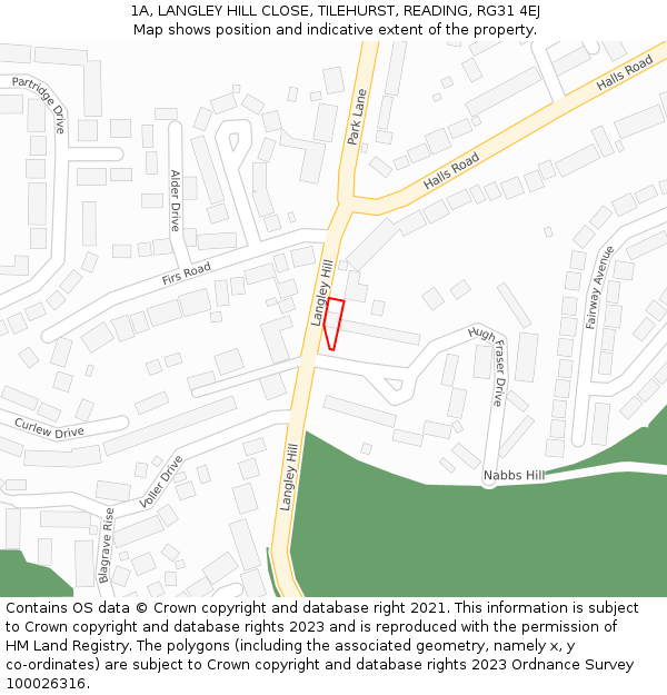 1A, LANGLEY HILL CLOSE, TILEHURST, READING, RG31 4EJ: Location map and indicative extent of plot