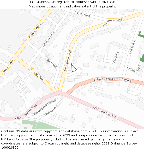 1A, LANSDOWNE SQUARE, TUNBRIDGE WELLS, TN1 2NF: Location map and indicative extent of plot