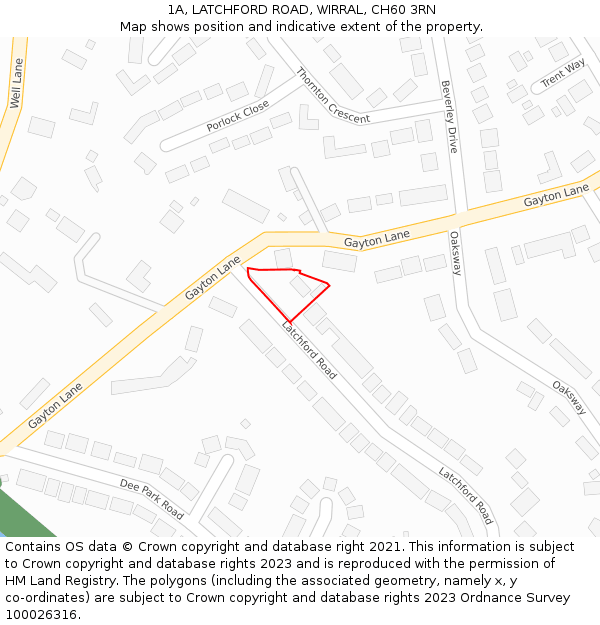 1A, LATCHFORD ROAD, WIRRAL, CH60 3RN: Location map and indicative extent of plot