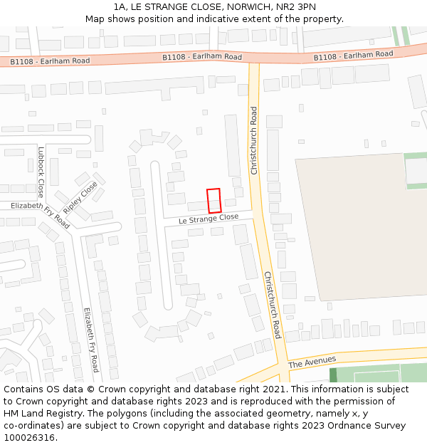 1A, LE STRANGE CLOSE, NORWICH, NR2 3PN: Location map and indicative extent of plot