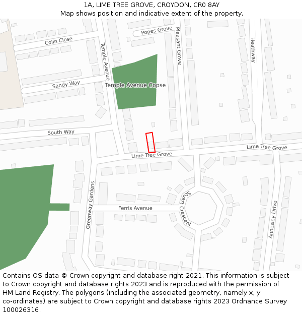 1A, LIME TREE GROVE, CROYDON, CR0 8AY: Location map and indicative extent of plot