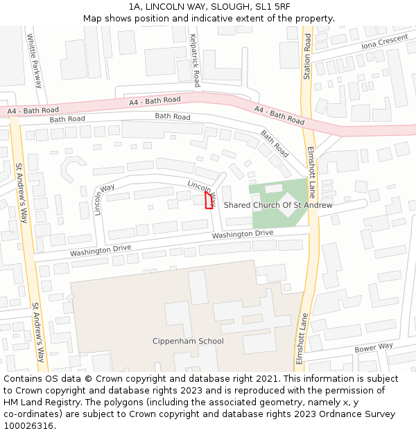 1A, LINCOLN WAY, SLOUGH, SL1 5RF: Location map and indicative extent of plot