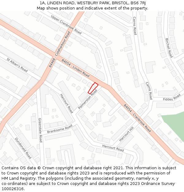 1A, LINDEN ROAD, WESTBURY PARK, BRISTOL, BS6 7RJ: Location map and indicative extent of plot