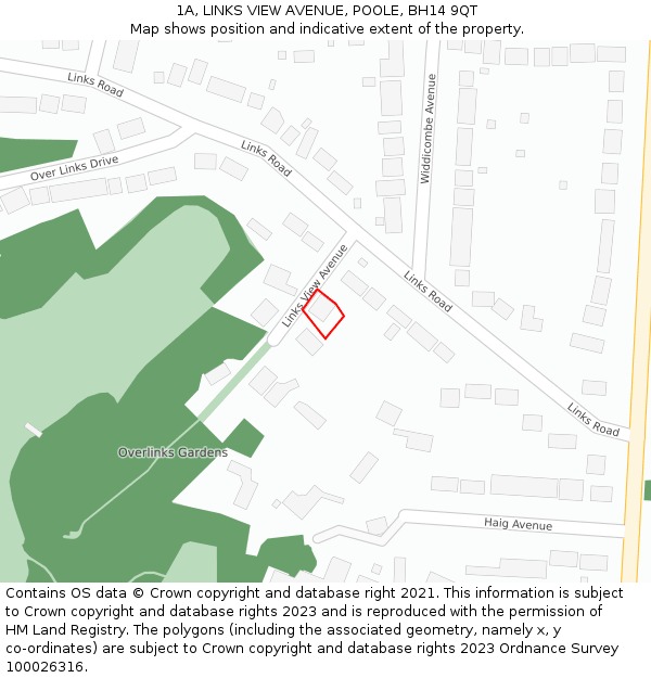 1A, LINKS VIEW AVENUE, POOLE, BH14 9QT: Location map and indicative extent of plot