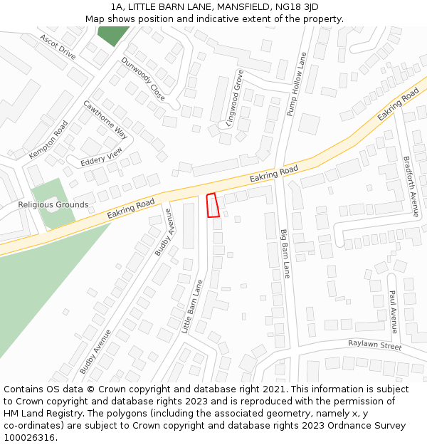 1A, LITTLE BARN LANE, MANSFIELD, NG18 3JD: Location map and indicative extent of plot