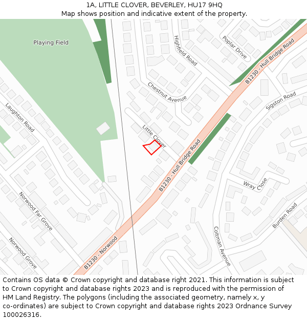 1A, LITTLE CLOVER, BEVERLEY, HU17 9HQ: Location map and indicative extent of plot