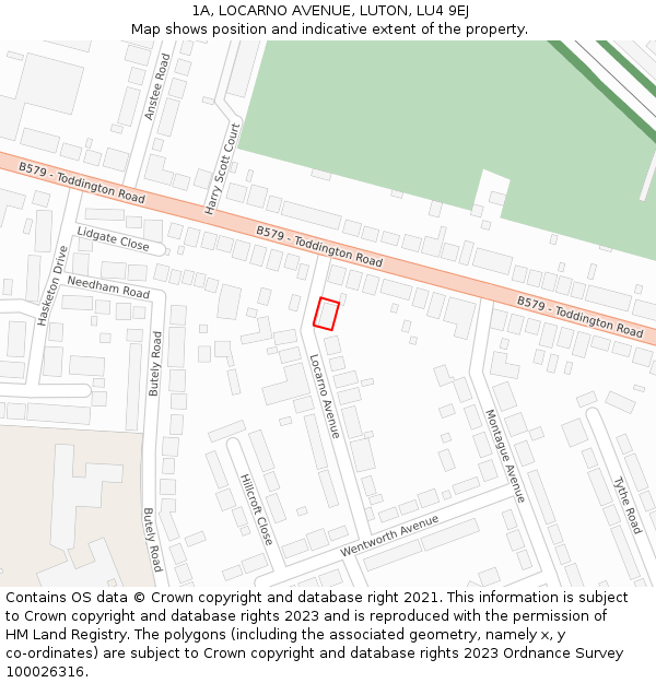 1A, LOCARNO AVENUE, LUTON, LU4 9EJ: Location map and indicative extent of plot