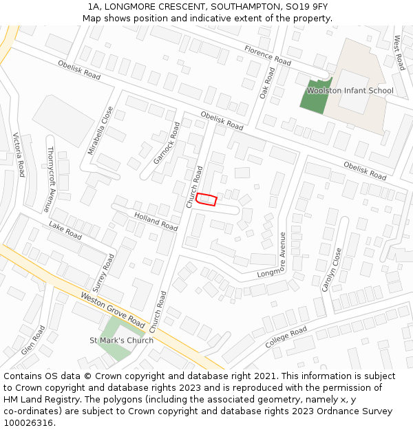 1A, LONGMORE CRESCENT, SOUTHAMPTON, SO19 9FY: Location map and indicative extent of plot