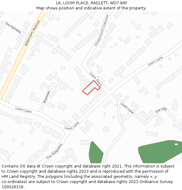 1A, LOOM PLACE, RADLETT, WD7 8AF: Location map and indicative extent of plot