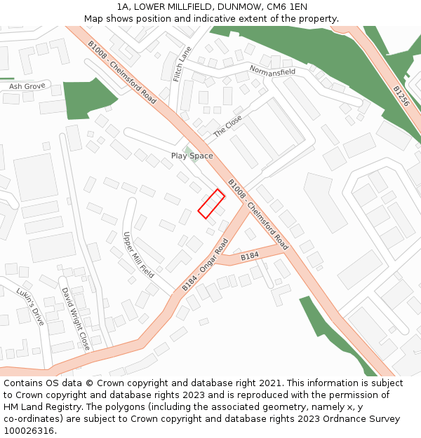 1A, LOWER MILLFIELD, DUNMOW, CM6 1EN: Location map and indicative extent of plot