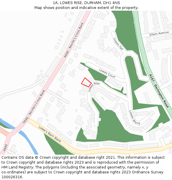 1A, LOWES RISE, DURHAM, DH1 4NS: Location map and indicative extent of plot