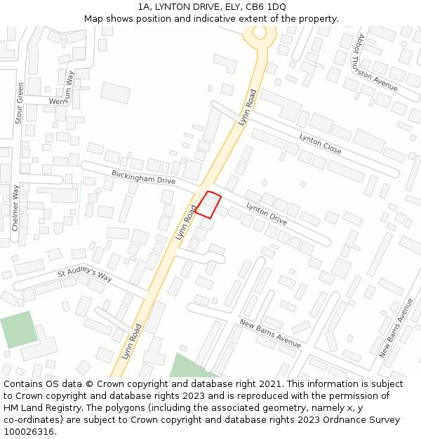 1A, LYNTON DRIVE, ELY, CB6 1DQ: Location map and indicative extent of plot