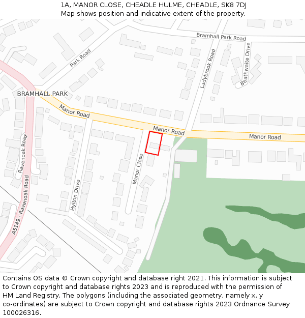 1A, MANOR CLOSE, CHEADLE HULME, CHEADLE, SK8 7DJ: Location map and indicative extent of plot