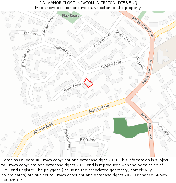 1A, MANOR CLOSE, NEWTON, ALFRETON, DE55 5UQ: Location map and indicative extent of plot