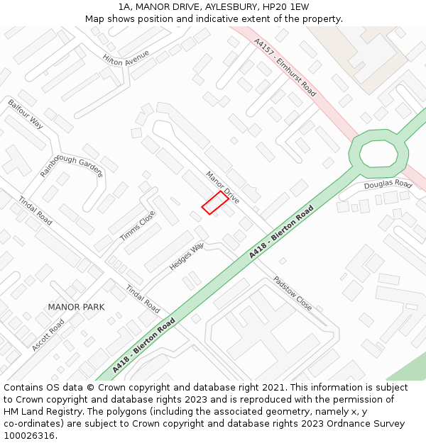1A, MANOR DRIVE, AYLESBURY, HP20 1EW: Location map and indicative extent of plot