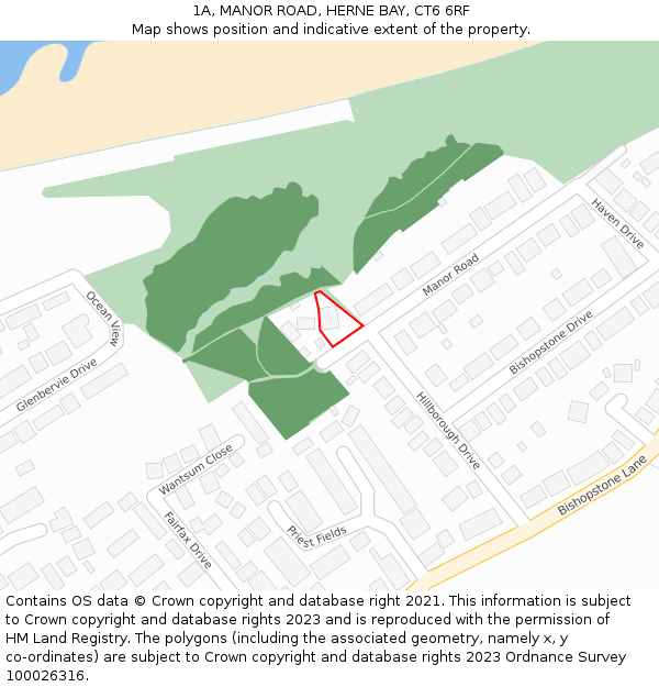 1A, MANOR ROAD, HERNE BAY, CT6 6RF: Location map and indicative extent of plot