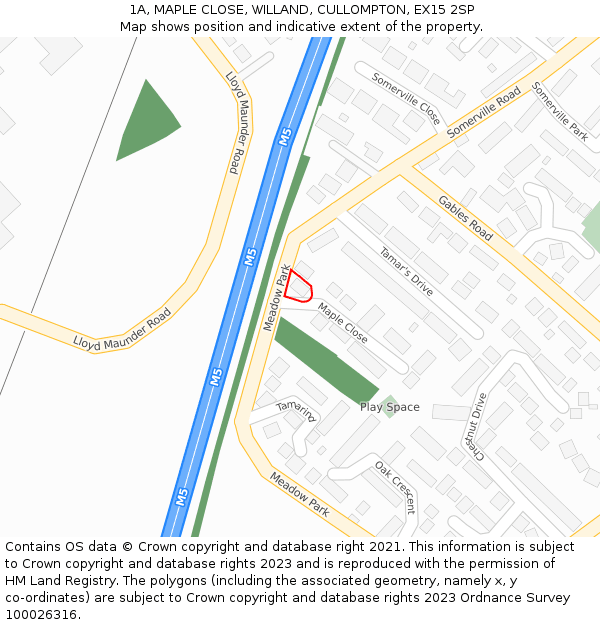 1A, MAPLE CLOSE, WILLAND, CULLOMPTON, EX15 2SP: Location map and indicative extent of plot