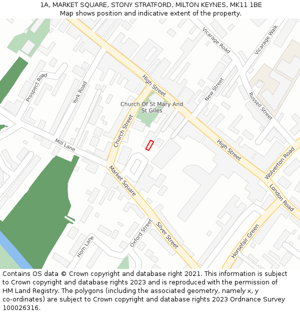 1A, MARKET SQUARE, STONY STRATFORD, MILTON KEYNES, MK11 1BE: Location map and indicative extent of plot