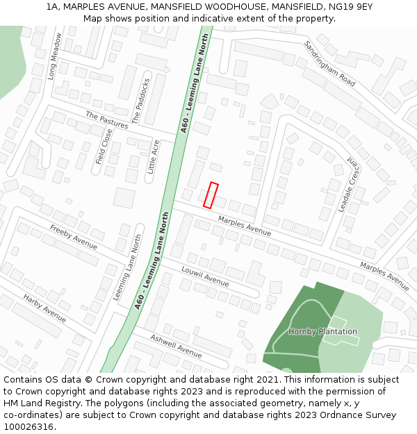 1A, MARPLES AVENUE, MANSFIELD WOODHOUSE, MANSFIELD, NG19 9EY: Location map and indicative extent of plot