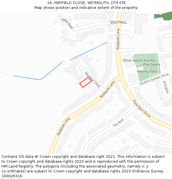 1A, MAYFIELD CLOSE, WEYMOUTH, DT4 0TE: Location map and indicative extent of plot