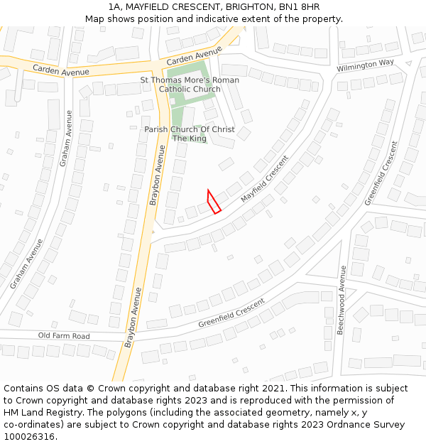 1A, MAYFIELD CRESCENT, BRIGHTON, BN1 8HR: Location map and indicative extent of plot