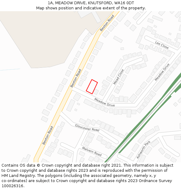 1A, MEADOW DRIVE, KNUTSFORD, WA16 0DT: Location map and indicative extent of plot