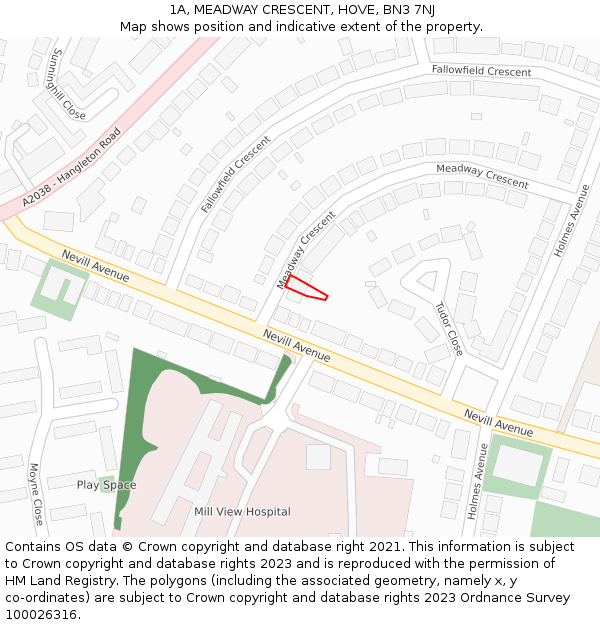1A, MEADWAY CRESCENT, HOVE, BN3 7NJ: Location map and indicative extent of plot