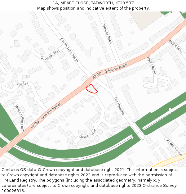 1A, MEARE CLOSE, TADWORTH, KT20 5RZ: Location map and indicative extent of plot