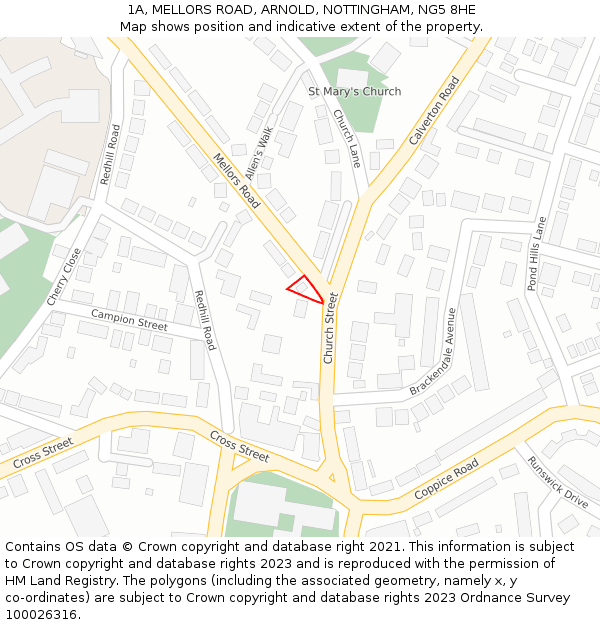 1A, MELLORS ROAD, ARNOLD, NOTTINGHAM, NG5 8HE: Location map and indicative extent of plot