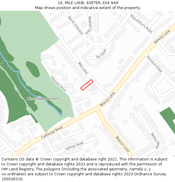 1A, MILE LANE, EXETER, EX4 9AA: Location map and indicative extent of plot
