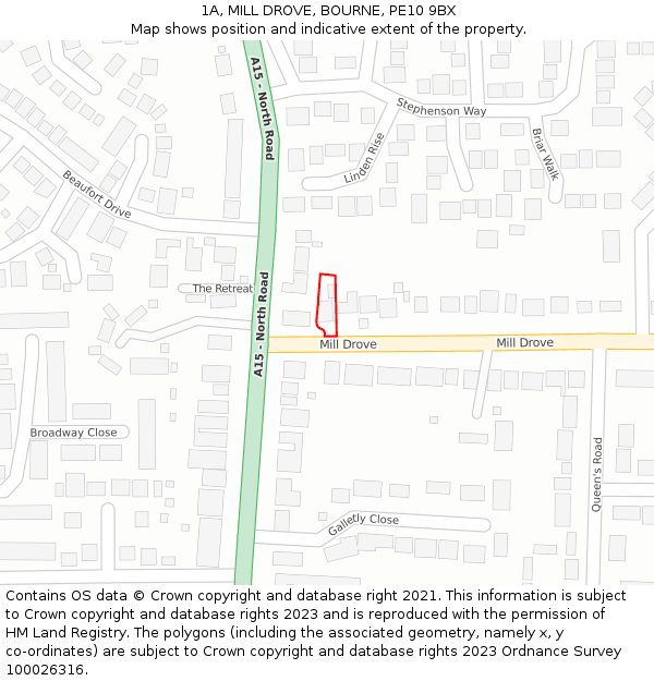 1A, MILL DROVE, BOURNE, PE10 9BX: Location map and indicative extent of plot