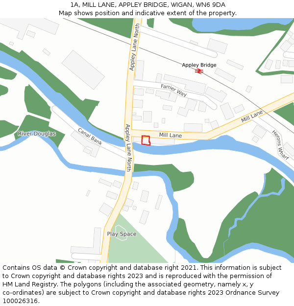 1A, MILL LANE, APPLEY BRIDGE, WIGAN, WN6 9DA: Location map and indicative extent of plot