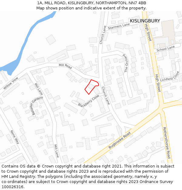 1A, MILL ROAD, KISLINGBURY, NORTHAMPTON, NN7 4BB: Location map and indicative extent of plot