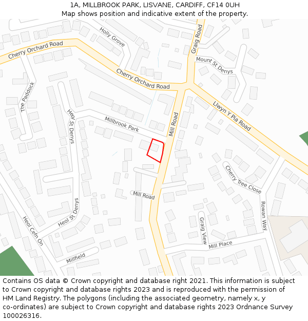 1A, MILLBROOK PARK, LISVANE, CARDIFF, CF14 0UH: Location map and indicative extent of plot