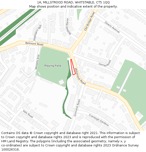 1A, MILLSTROOD ROAD, WHITSTABLE, CT5 1QQ: Location map and indicative extent of plot