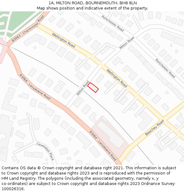 1A, MILTON ROAD, BOURNEMOUTH, BH8 8LN: Location map and indicative extent of plot