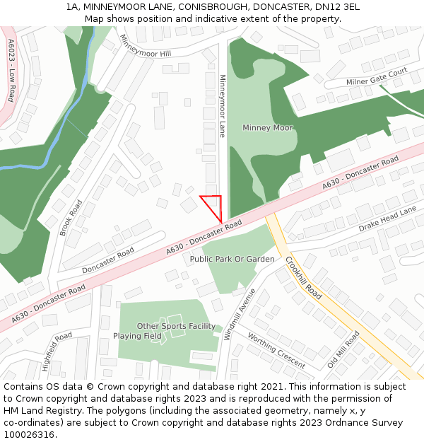 1A, MINNEYMOOR LANE, CONISBROUGH, DONCASTER, DN12 3EL: Location map and indicative extent of plot