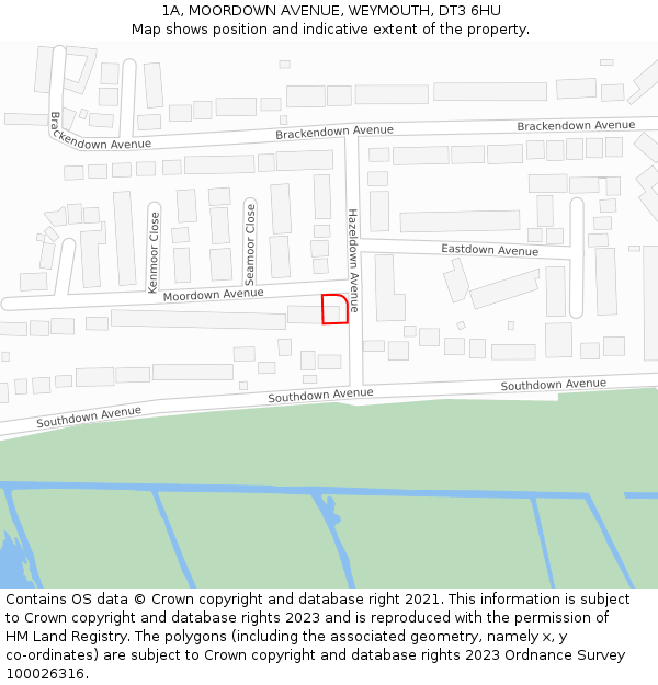 1A, MOORDOWN AVENUE, WEYMOUTH, DT3 6HU: Location map and indicative extent of plot